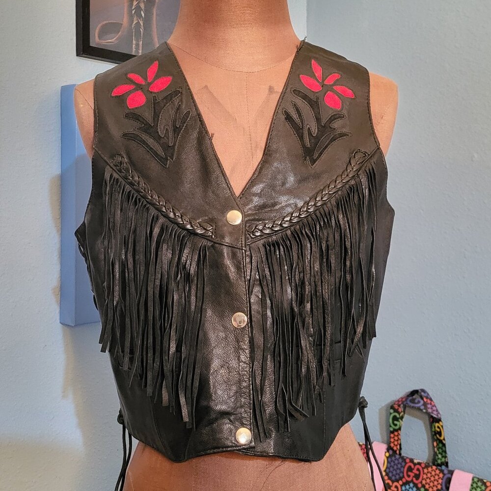 Silver Bike Vintage Leather/Suede Fringe Lace-up Vest
